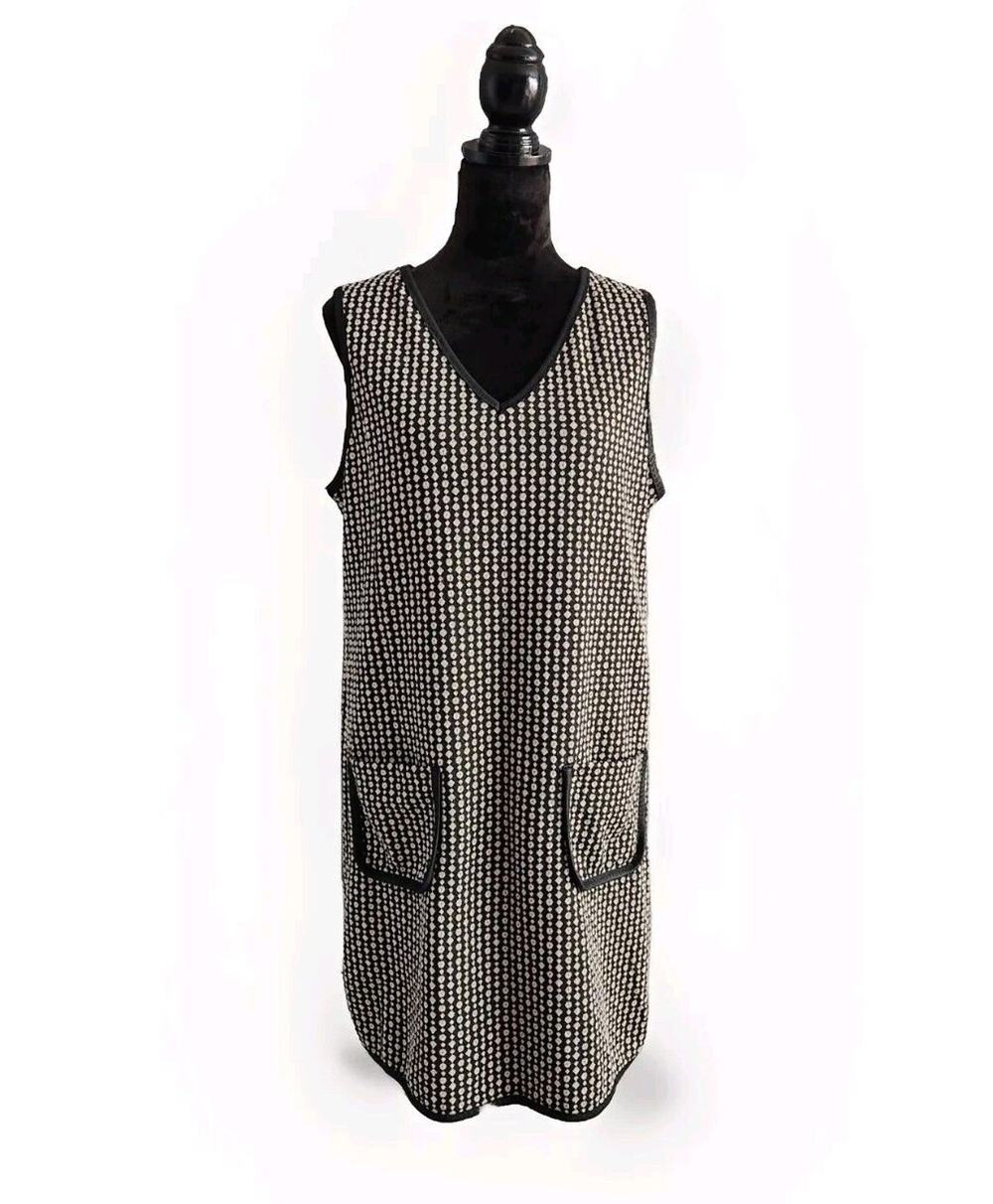 Max studio black / Ivory Knit Heathered Faux leather trim sleeveless dress L